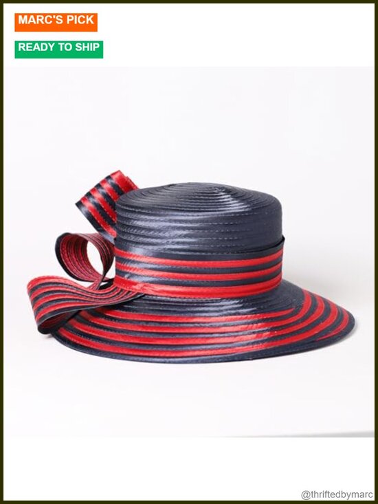 Striped Bowler Hat with Flower Decoration Wide Brim Flat Top Fedora Adjustable main image 5